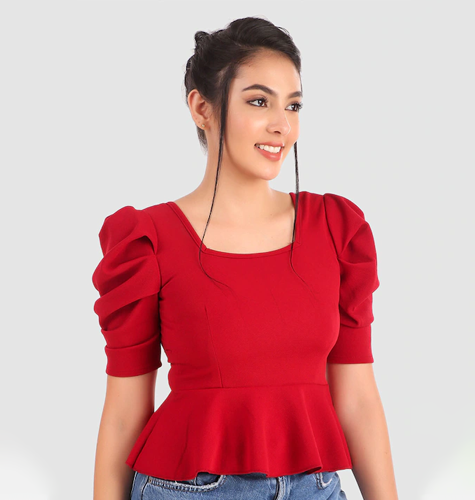 Red Crepe Peplum Top